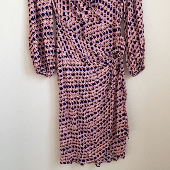 Diane Von Frustenberg Pink blue Draco Abstract print  3/4 sleeve dress 4 NWT - Picture 6 of 10